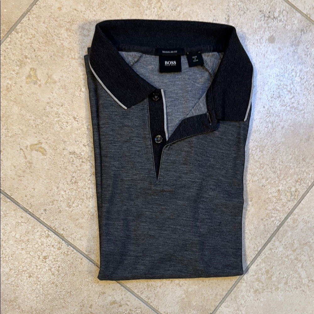 Boss Gray Polo Shirt with Textured Knit